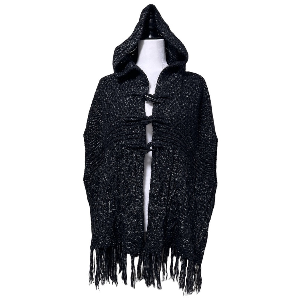 Jackson Rowe Cable Knit Fringe Hooded Poncho / Shawl